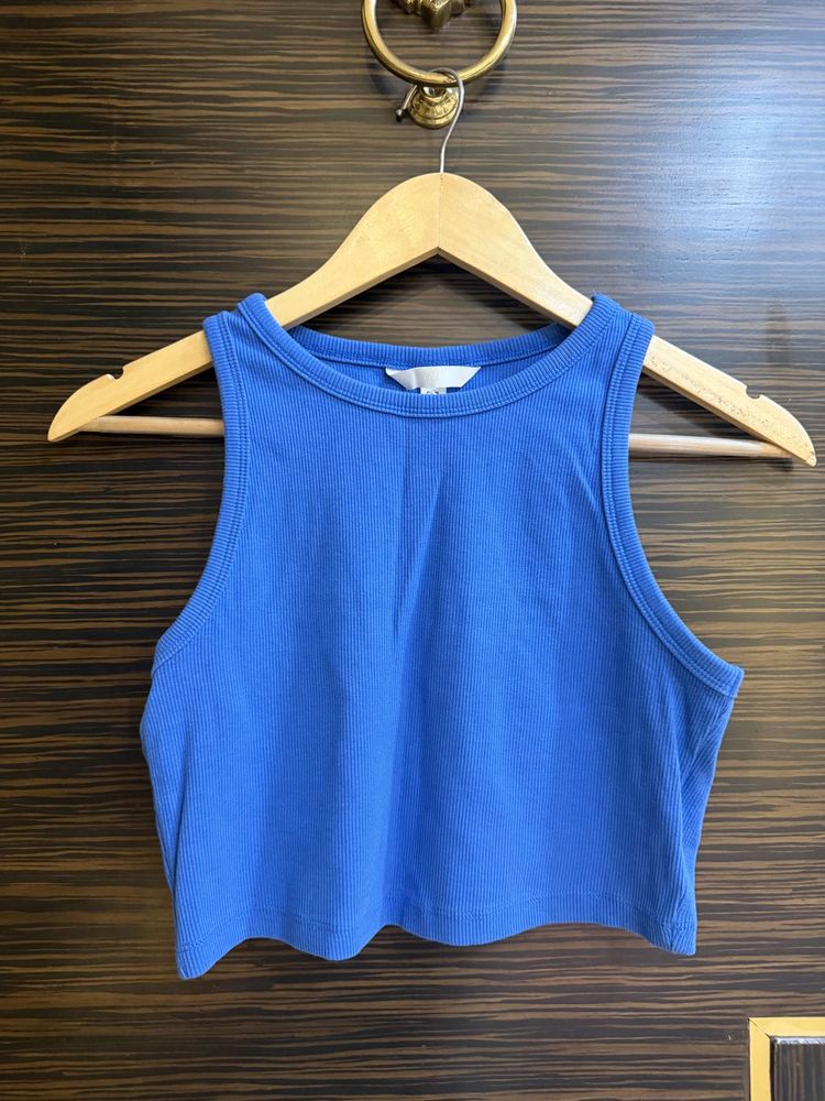 Blue Cropped Ribbed Tank Top NEVER WORN