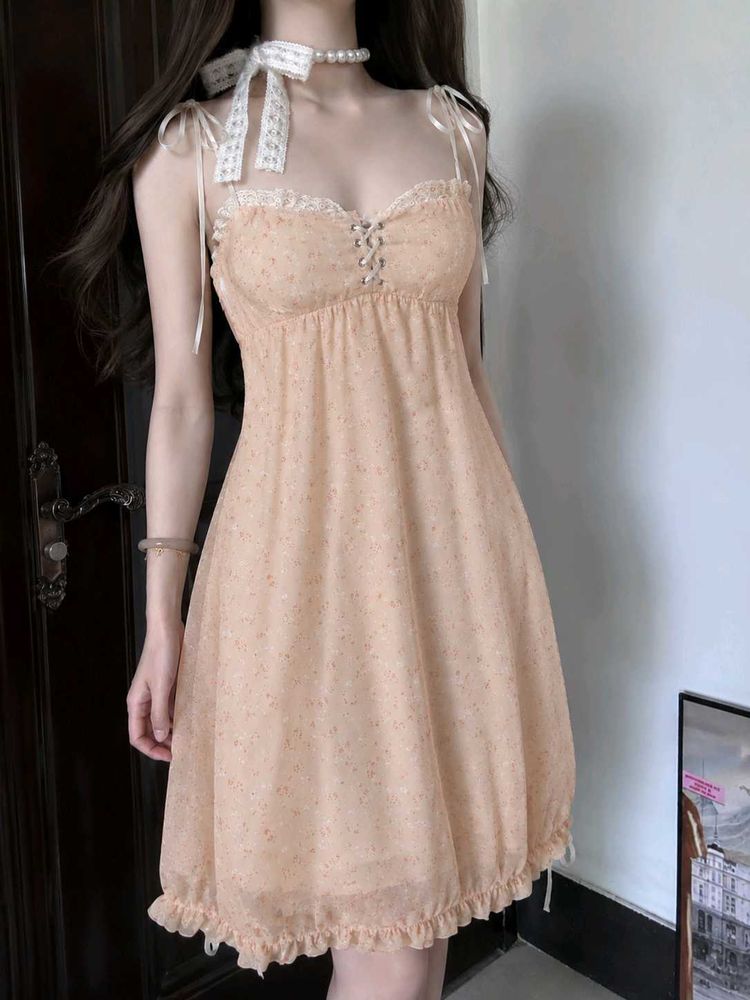 ♡ Coquette babydoll cute peachie lace dress ♡