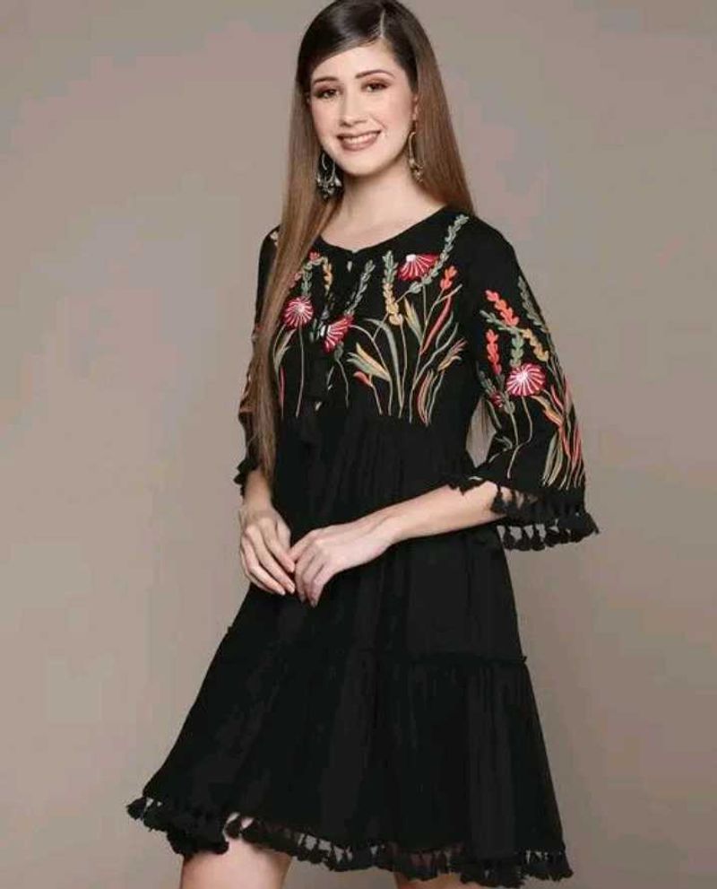 Floral Embroidered Black Dress