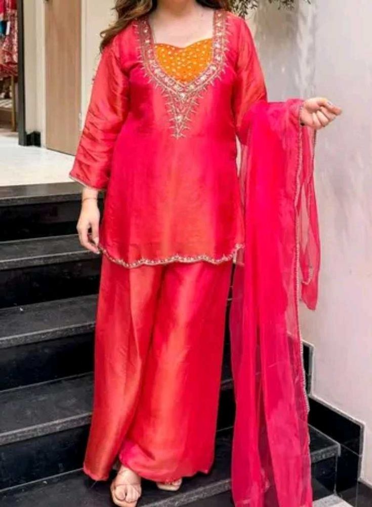 Vibrant Red Kurta Set with Dupatta