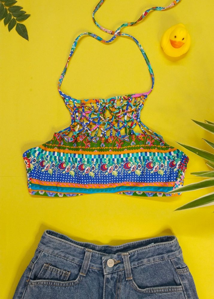 Hobie Seam Weaver Macrame Hi-Neck Bra Swim Top
