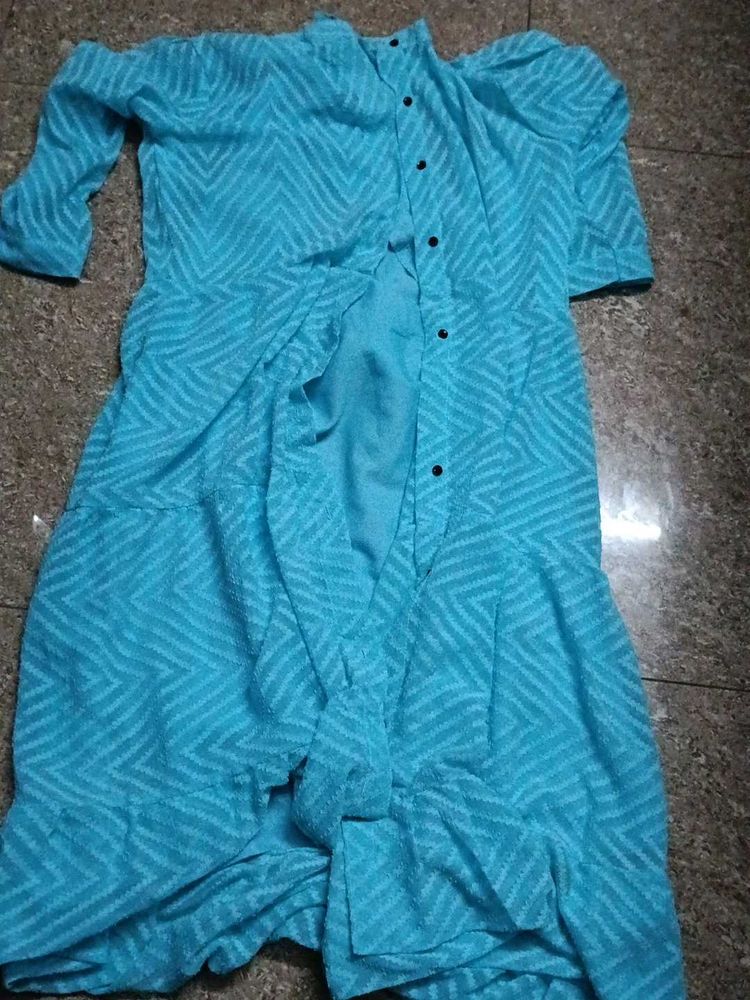Turquoise Zigzag Print Kurta