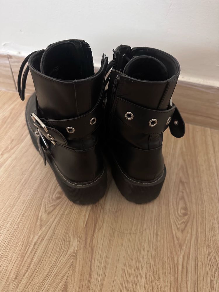 Black Buckle Platform Boots