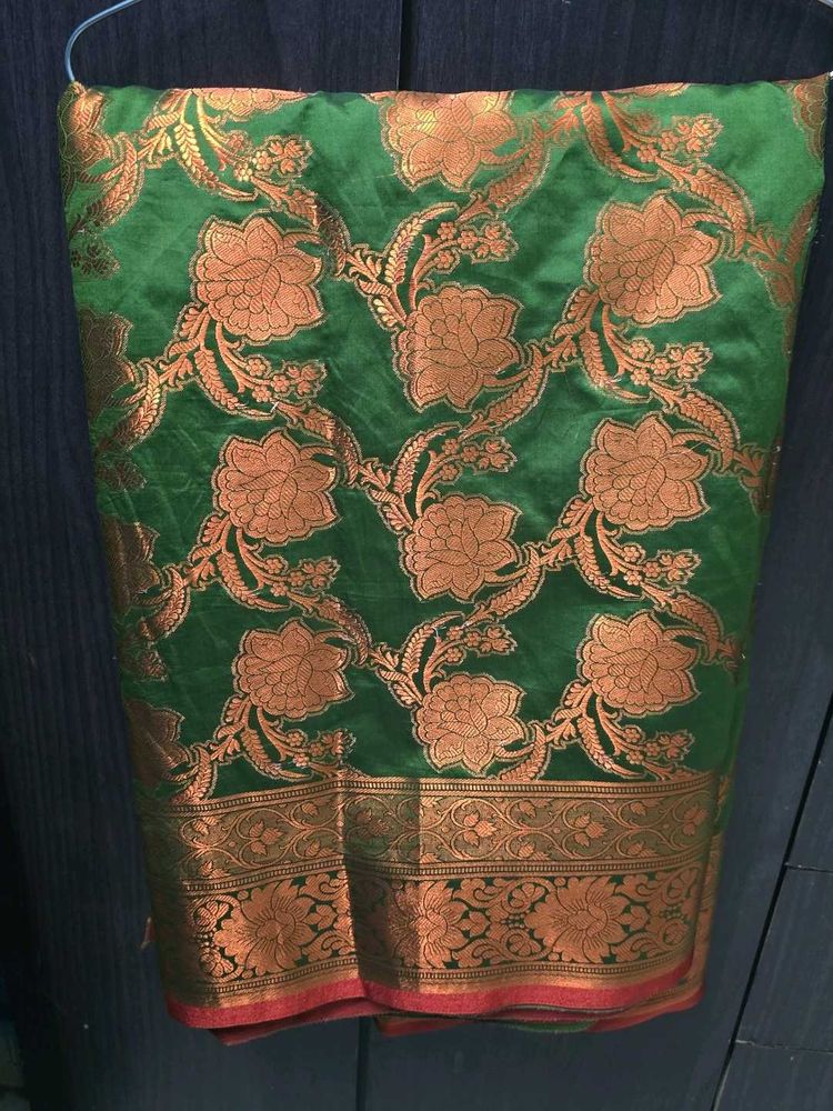 Elegant Green Floral Brocade Saree