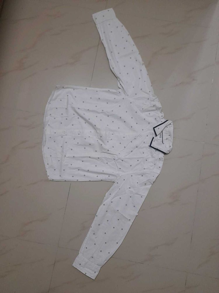 White Printed Casual Shirt