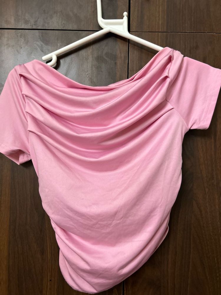Pink Off-Shoulder Draped Top