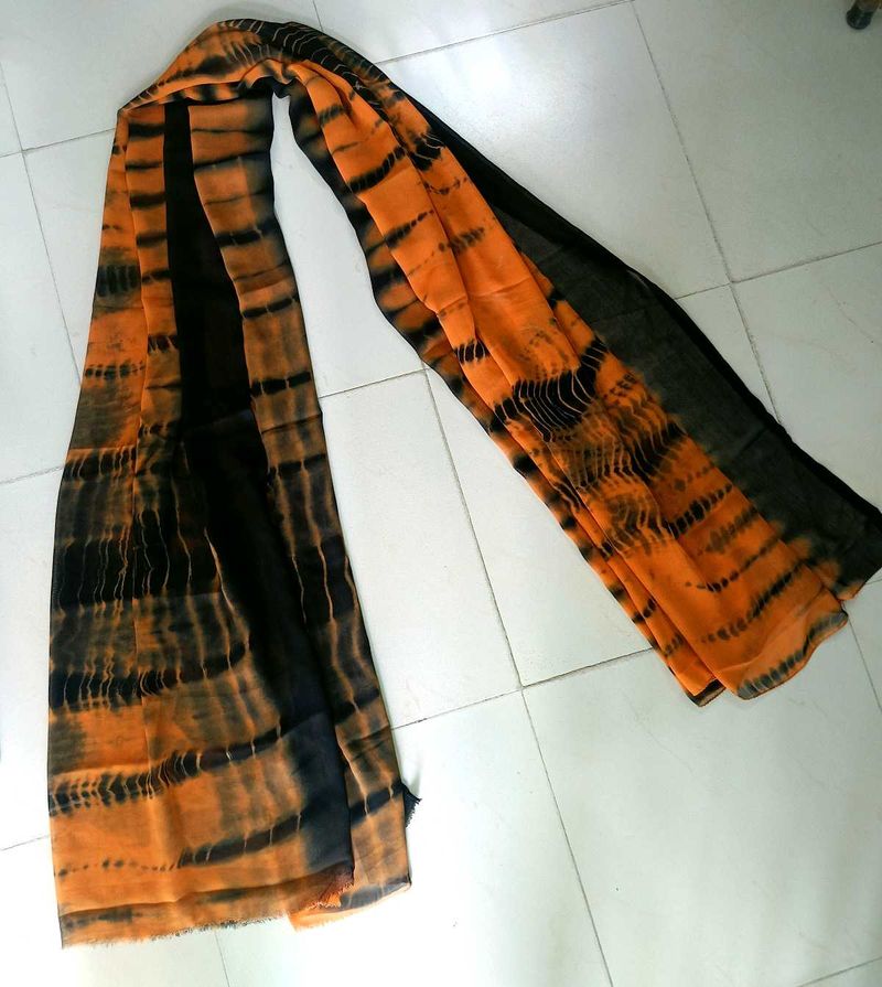 Vibrant Orange &amp; Black Tie-Dye Dupatta
