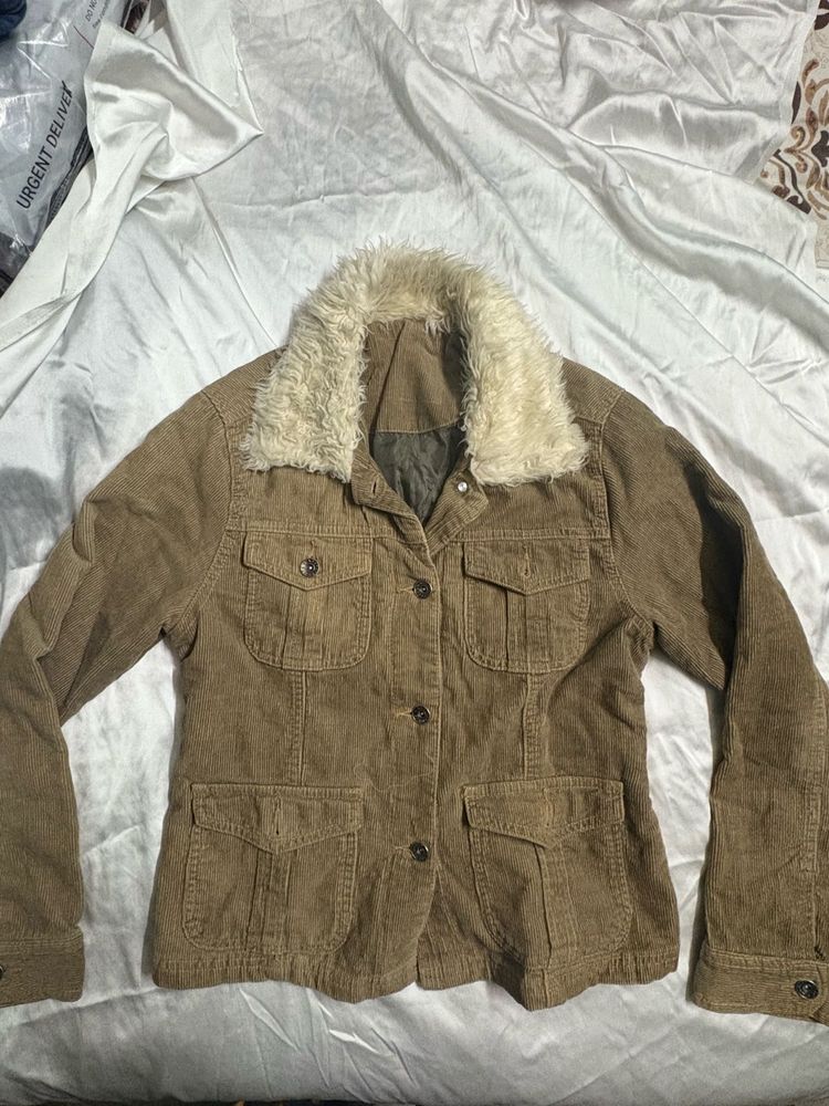 Corduroy Jacket with Faux Fur Collar