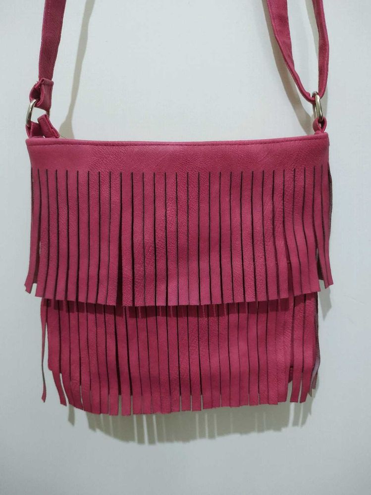 Hot pink Fringe Sling Bag