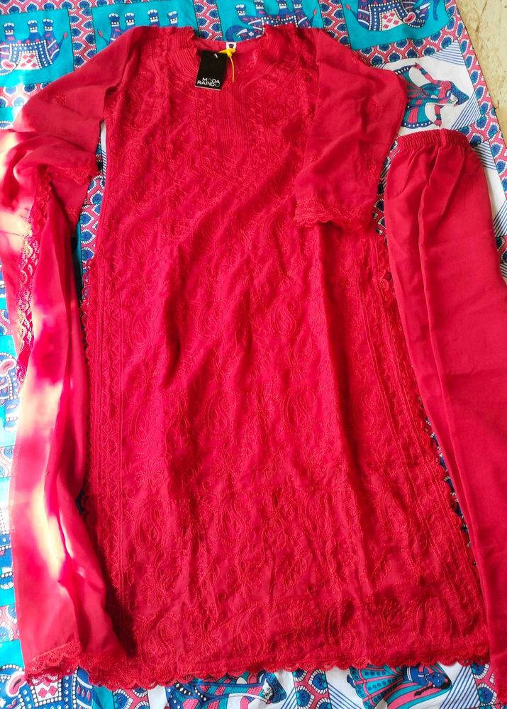 Beautiful Red Chikankari Kurta Set