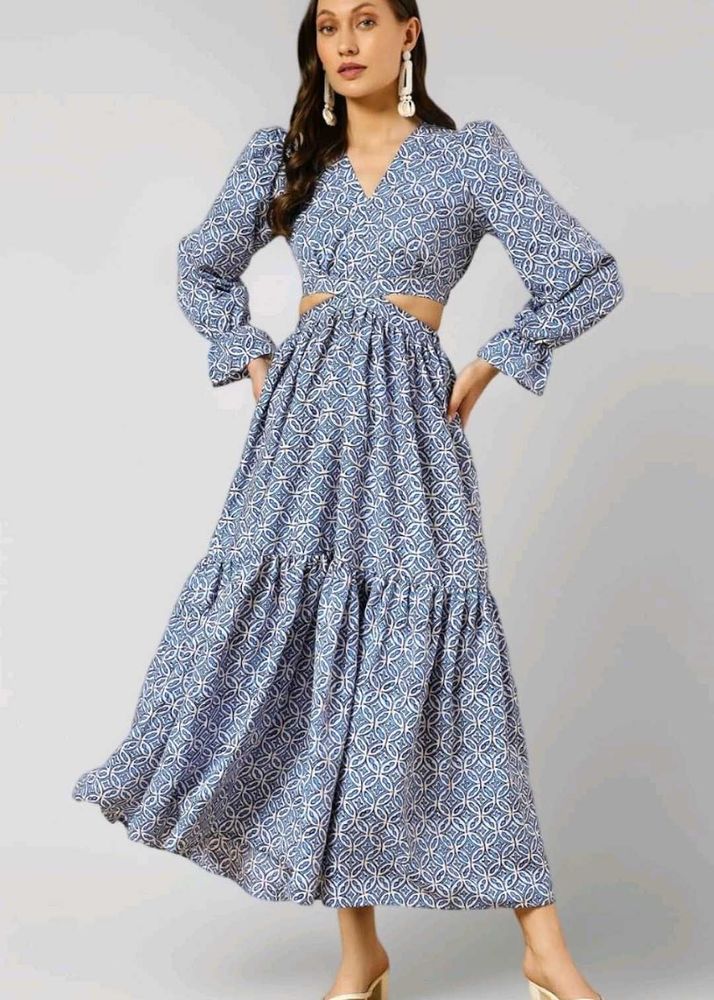 Stylish Blue Printed Maxi Dress