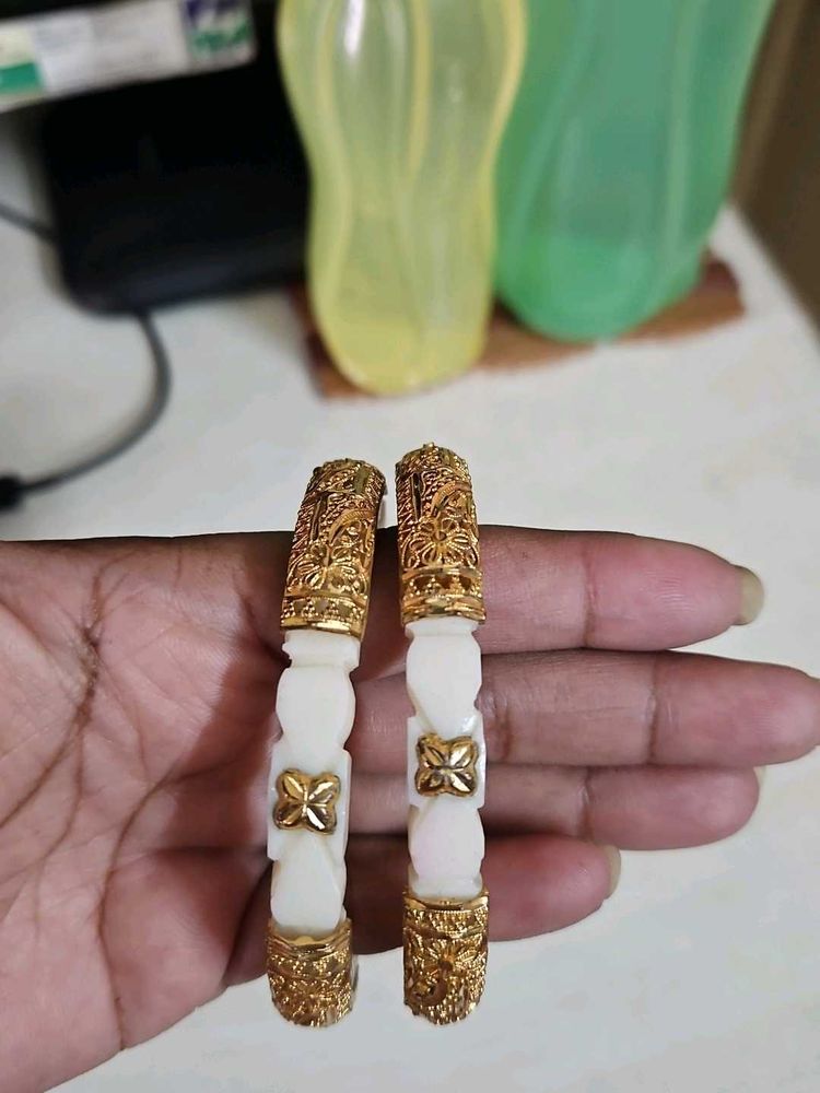 Elegant Gold &amp; White Bangles