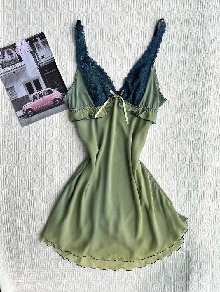 Satin Lace Trim Camisole Nightgown