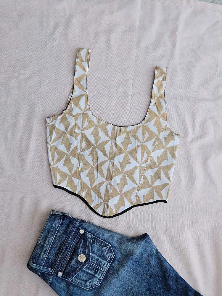 Boho Geometric Print Corset Top