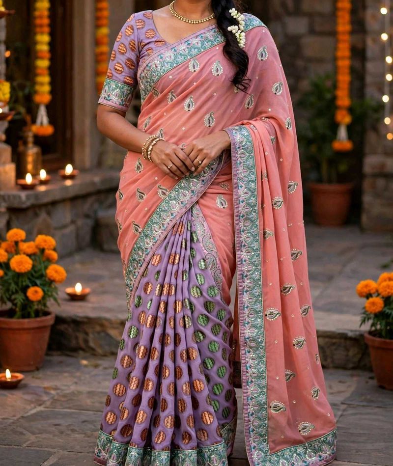 Elegant Pink Embroidered Saree