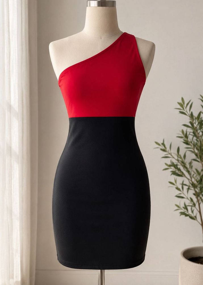 Chic One-Shoulder Colorblock Dress