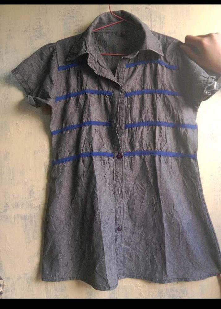 Gray Shirt with Blue Stripes