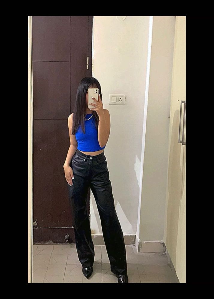 H&amp;M coated Faux Leather trousers