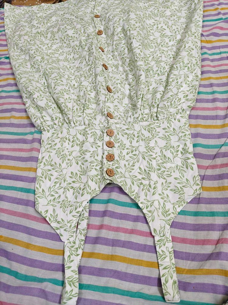 Leaf Print Button-Down Top