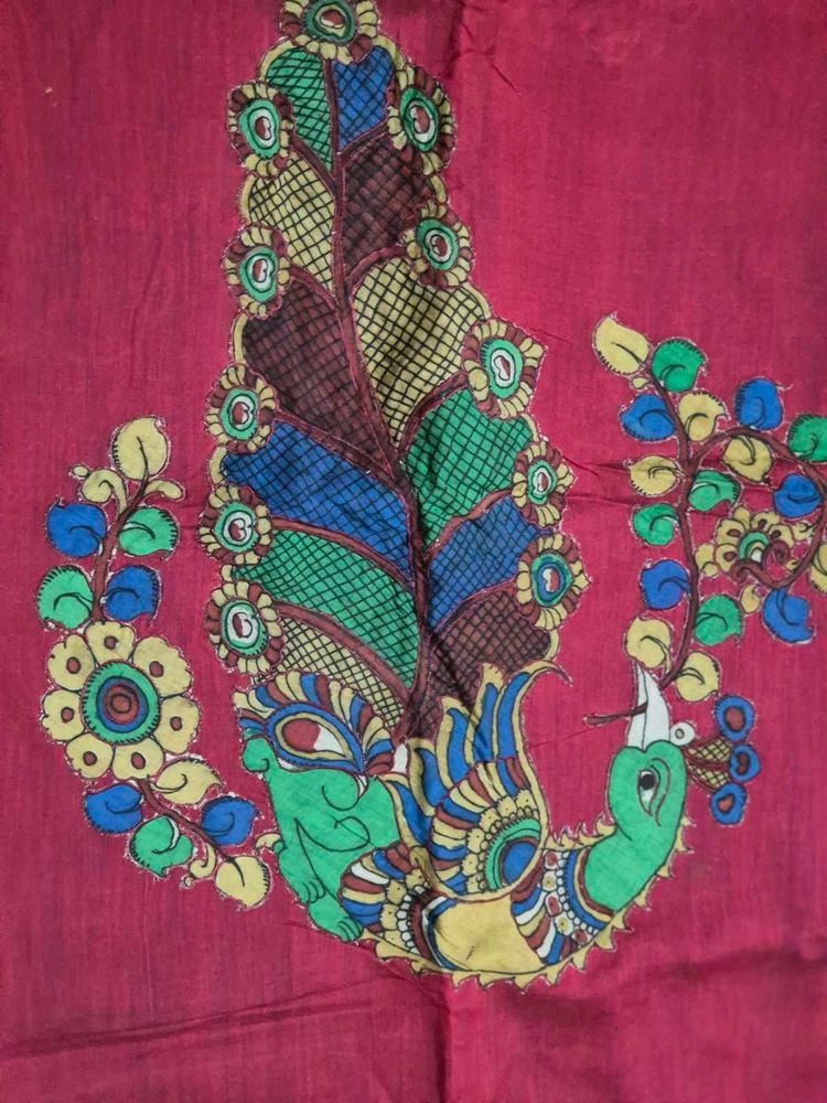 Hand-painted Peacock Design Cotton Fabric