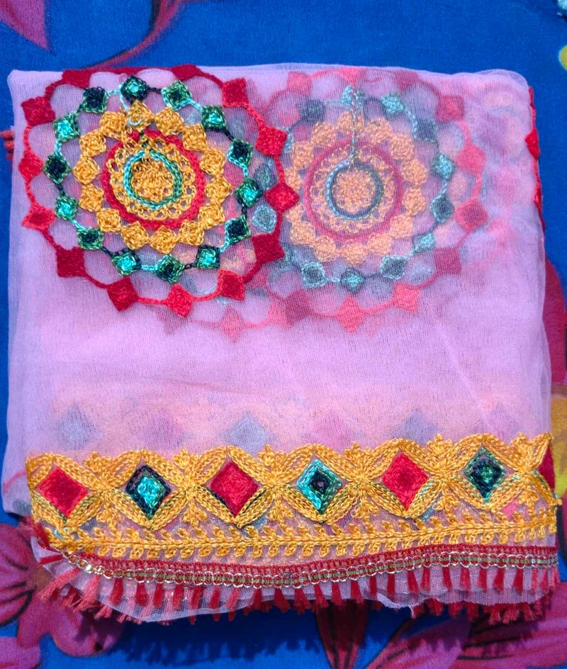 Boho Embroidered Sheer Scarf