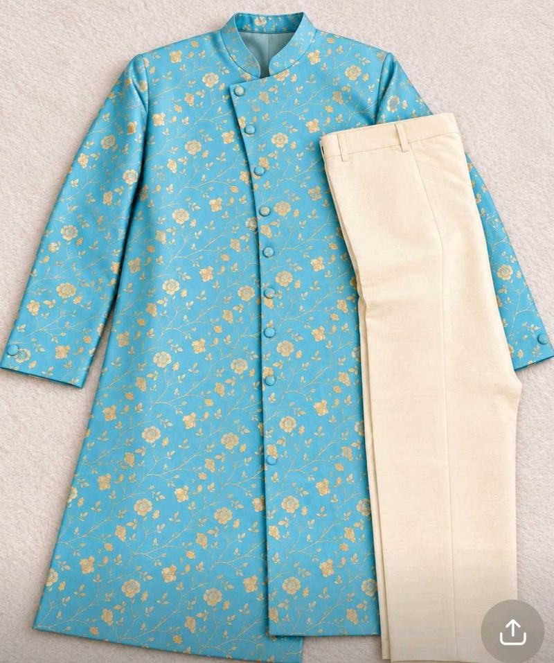Light Blue Kurta with Cream Pajama Set