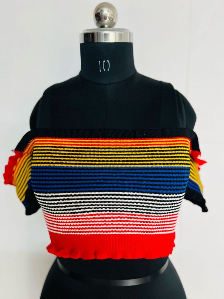 Colorful Striped Off Shoulder Short Crop Top