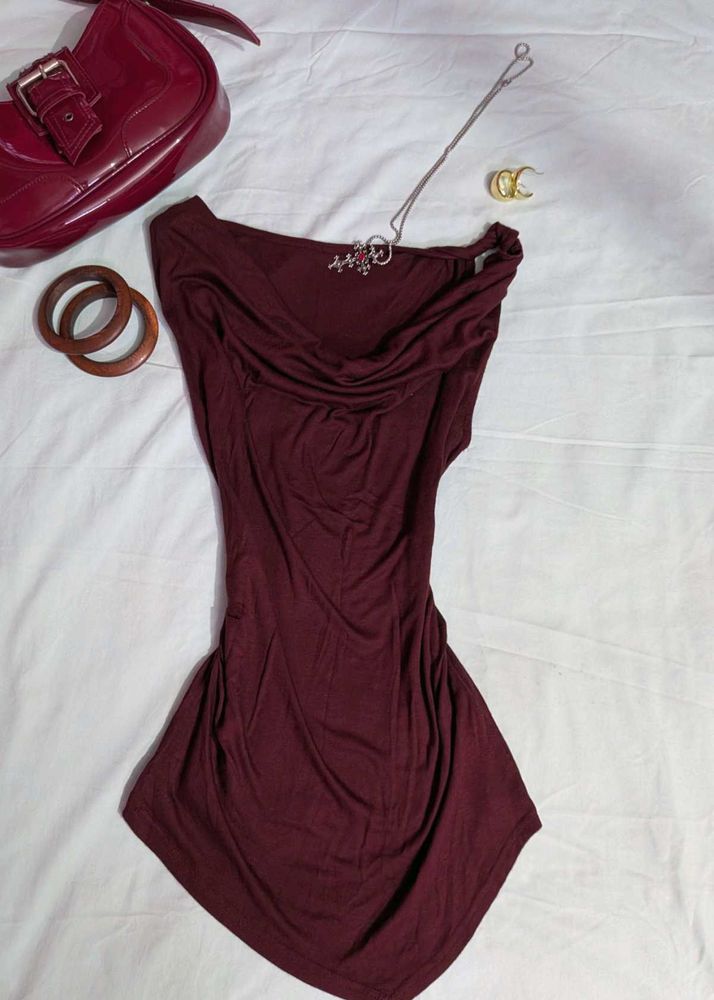 Burgundy Cowl Neck Sleeveless Top
