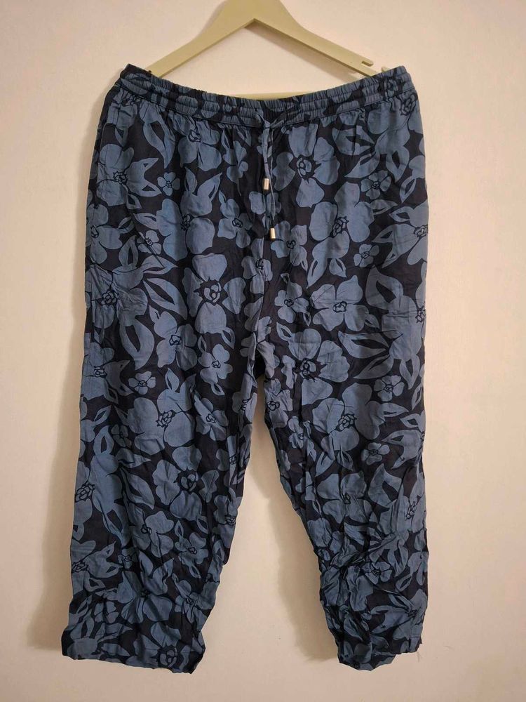 Blue Floral Cropped Pants