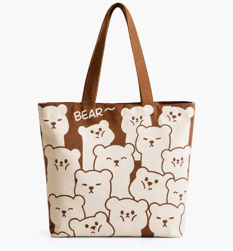 Cute Bear Print Tote Bag