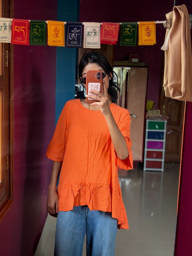 Bright Orange Ruffled Tunic Top