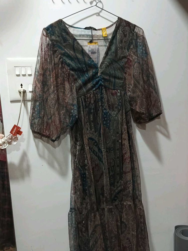 Stylish Sheer Paisley Print Dress