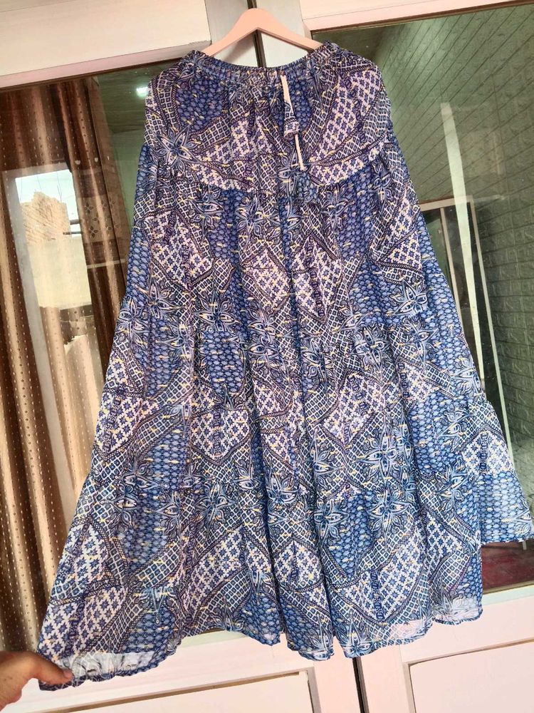 Bohemian Blue Print Tiered Skirt