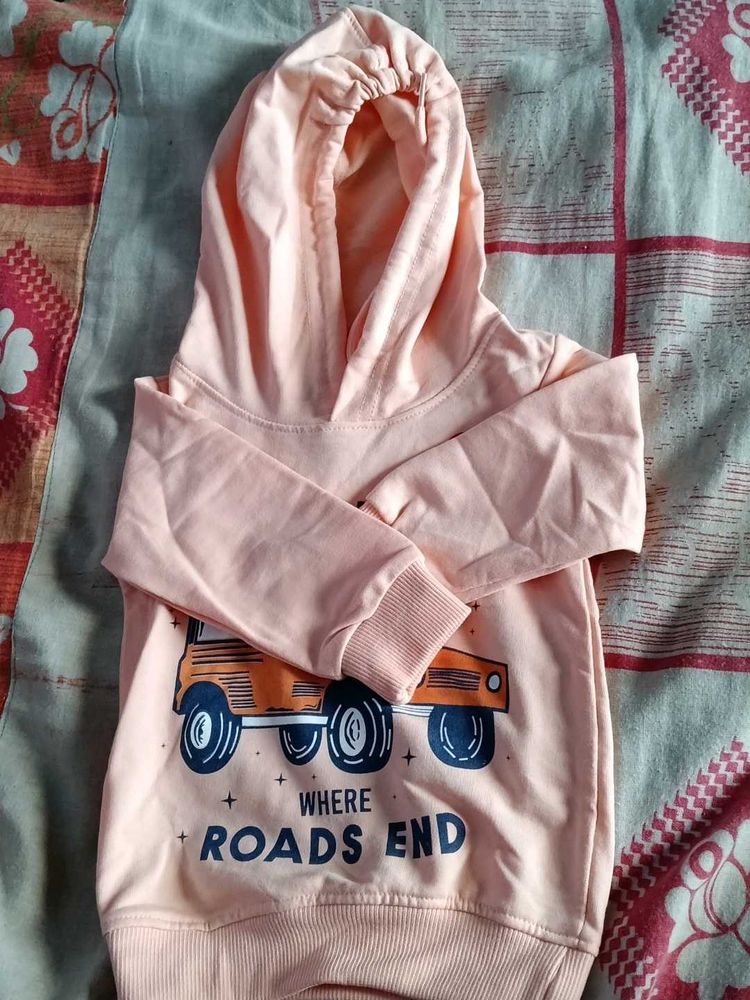 Cute Peach Hoodie with Car Graphic