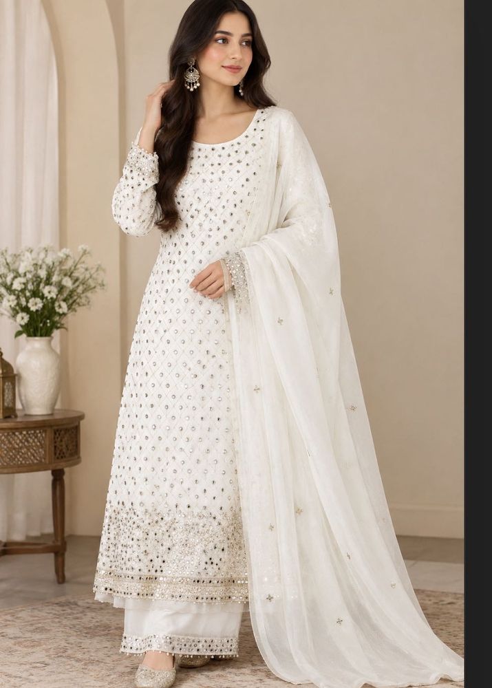 Elegant White Mirror Work Kurta Set