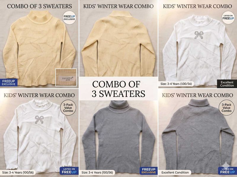 Combo of 3 Kids Ribbed Winter / Sweaters(3-4 years