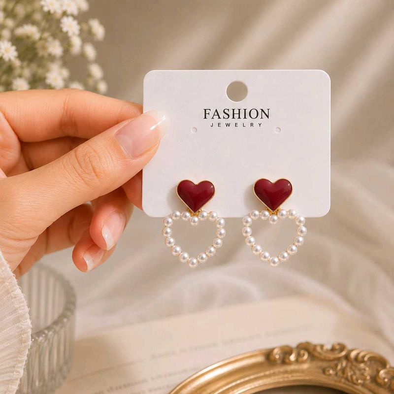 Heart Pearl Drop Earrings