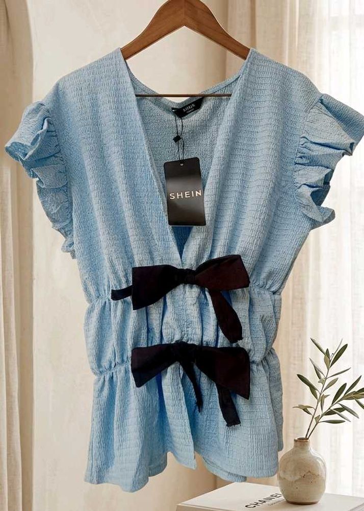 Cute Blue Smocked Top with Bows