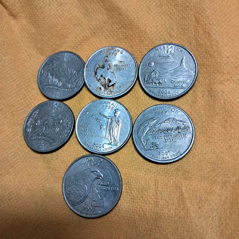 7 Commemmorative USA quarters