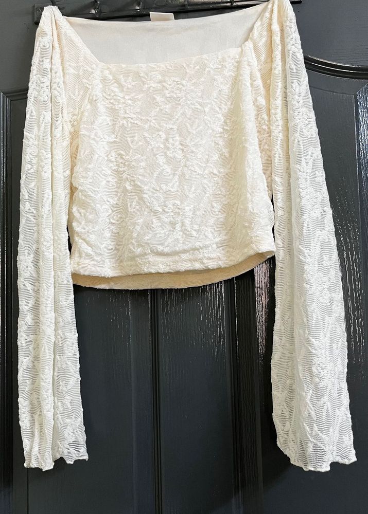 Cream Lace Square Neck Long Sleeve Top