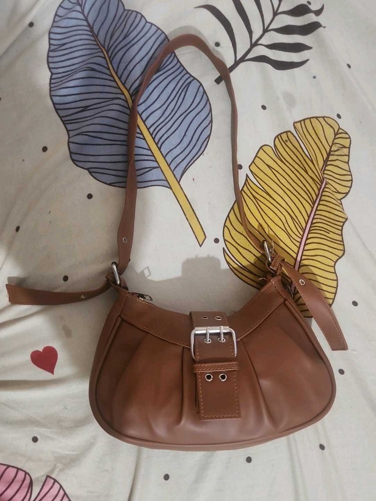 Brown Hobo Bag with Buckle Detail