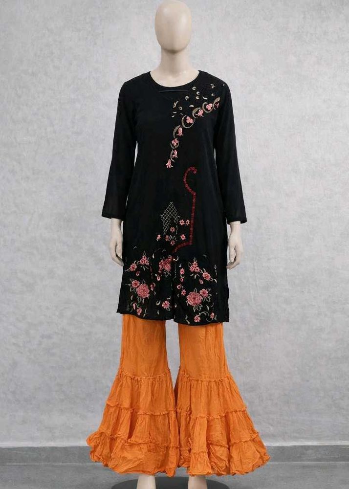 Embroidered Black Tunic &amp; Orange Pants