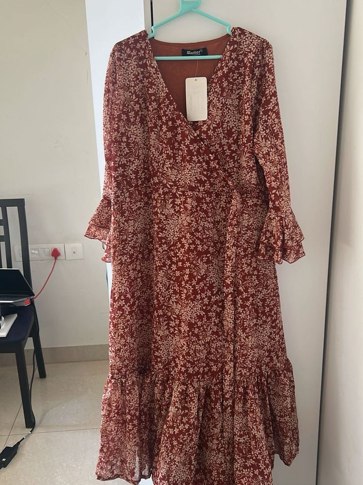 Chic Floral Print Wrap Dress XL size
