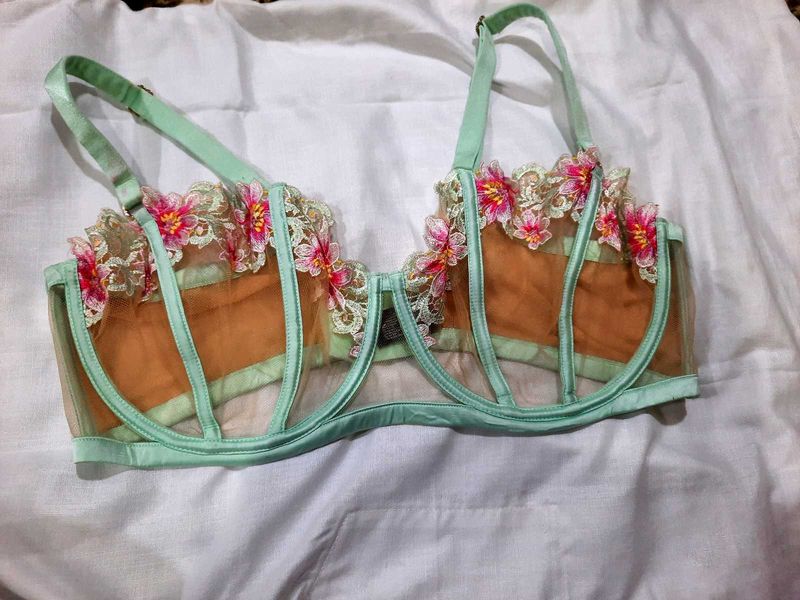 Sheer Floral Balconette Bra