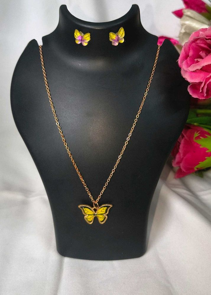 Butterfly Yellow Necklace and Earrings Set One