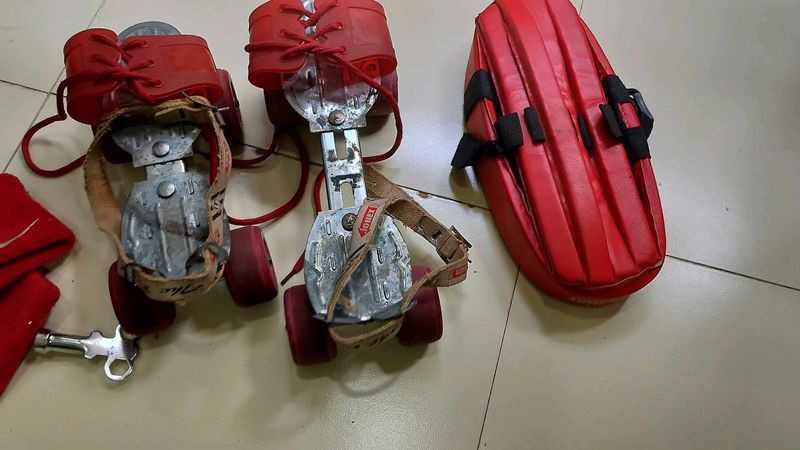 Vintage Red Roller Skates &amp; Bag Set