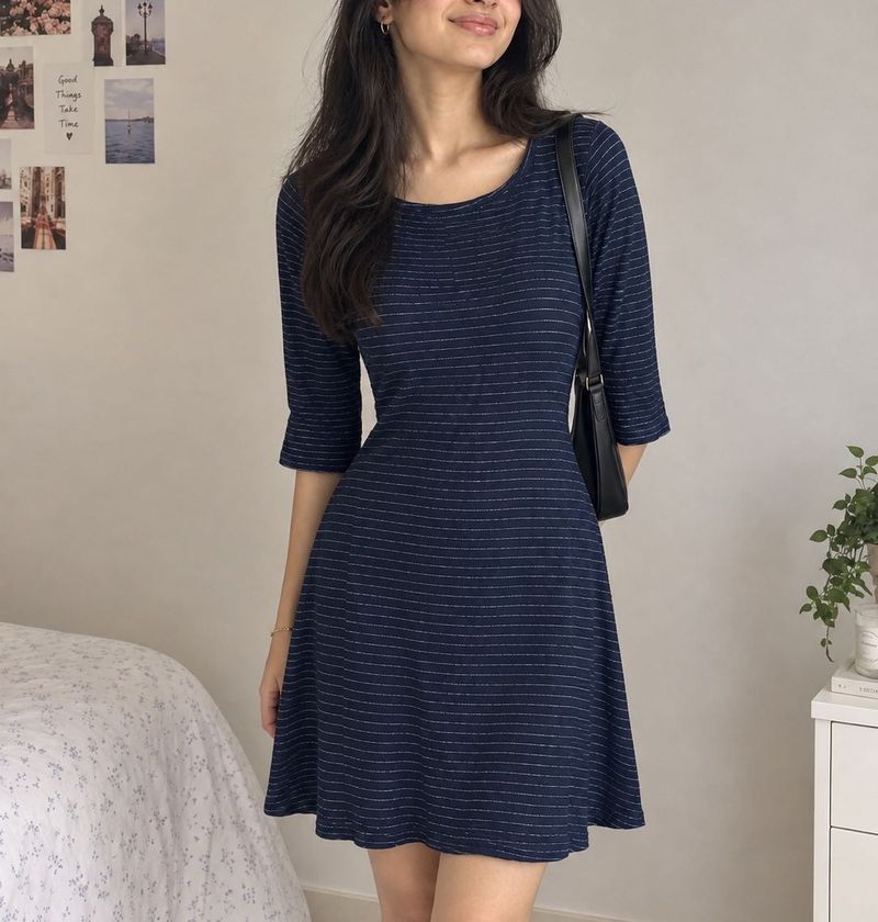 Navy Striped Fit &amp; Flare Dress