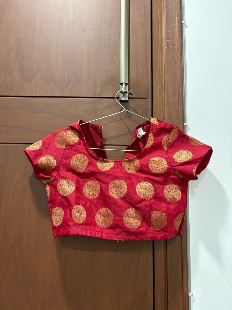 Red Silk Blouse with Gold Motifs