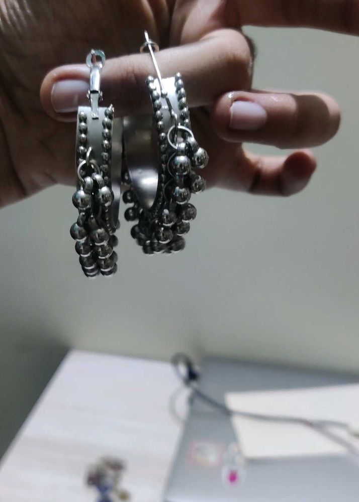 Oxidized Silver Jhumka Earrings