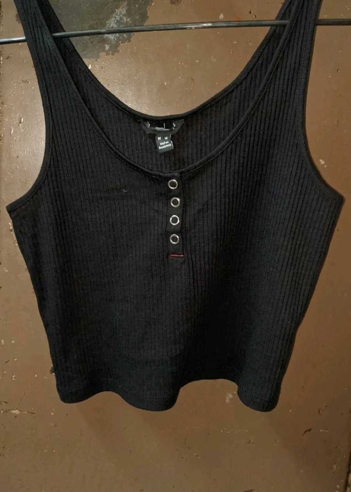 Black Ribbed Button-Up Tank Top